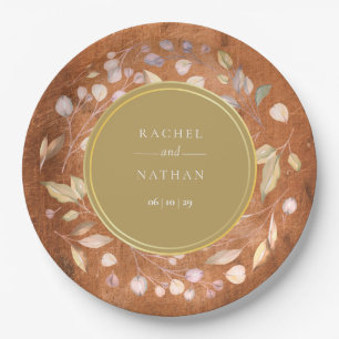 Rustic Wood Foliage Wedding Paper Plate