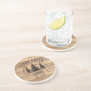 Rustic Wood Forest Trees Personalised Sandstone Coaster