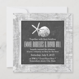 Rustic Wood Frame Seashells Beach Wedding Invitation