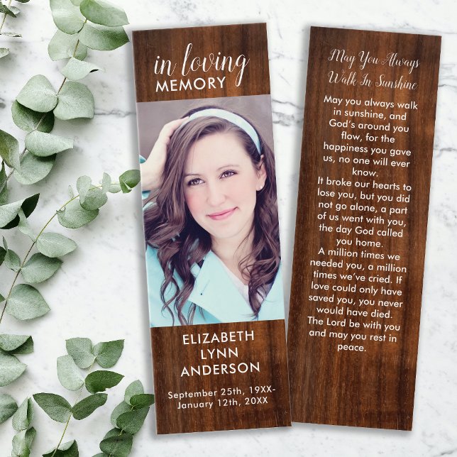 Rustic Wood Funeral Bookmark Memorial Prayer Card (Creator Uploaded)