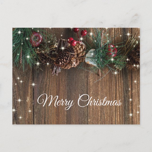 Rustic Wood Garland Cinnamon Christmas Greeting  Postcard (Front)