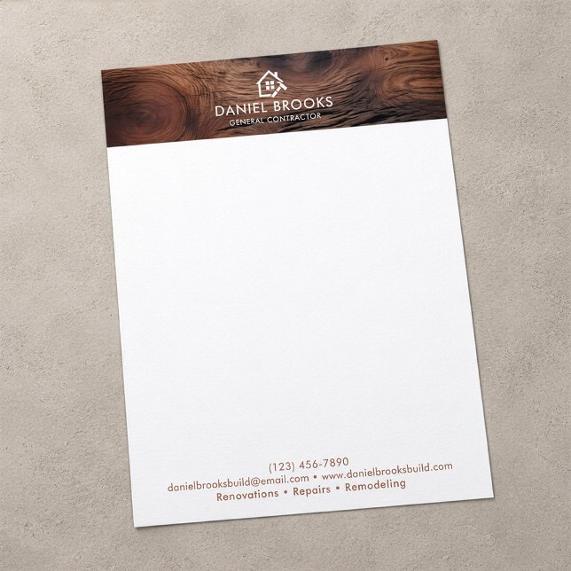 Rustic Wood General Contractor Custom Letterhead (Creator Uploaded)