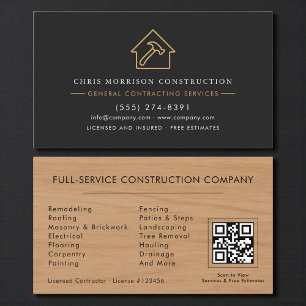 Rustic Wood General Contractor QR Code Business Card