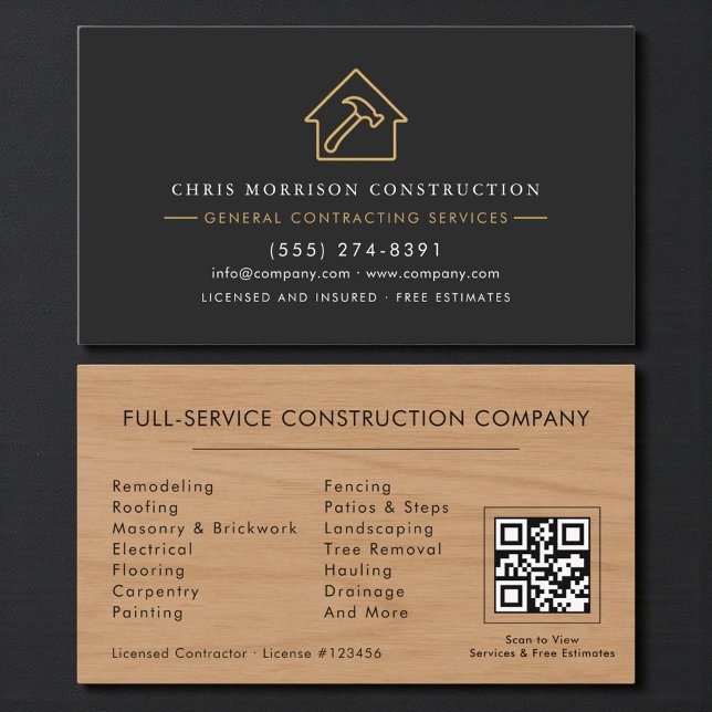 Rustic Wood General Contractor QR Code Business Card (Creator Uploaded)
