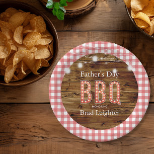Rustic Wood Gingham Father's Day BBQ Paper Plate