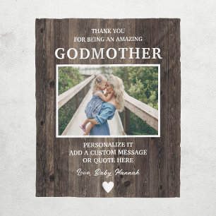 Rustic Wood Godmother Thank You Personalised Fleece Blanket