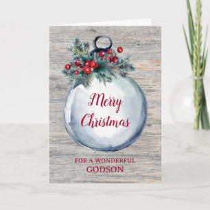 Rustic Wood Godson Merry Christmas Card