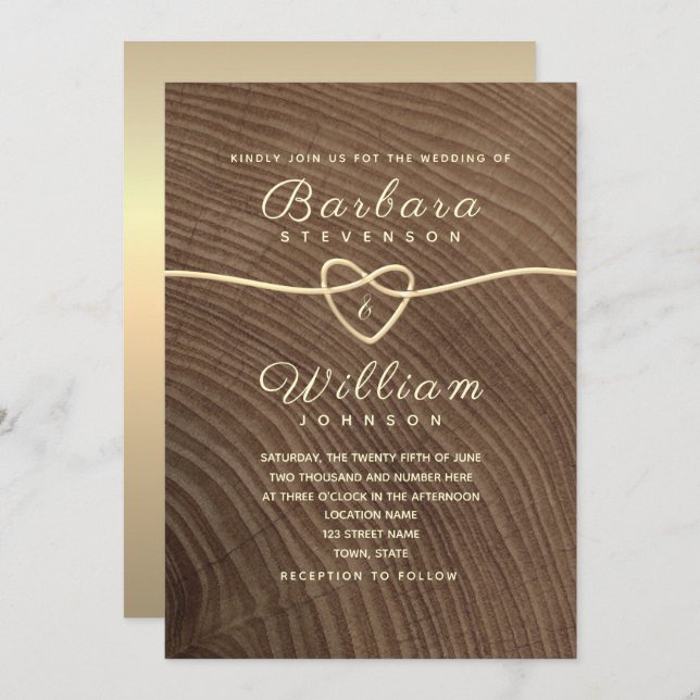 Rustic Wood Gold Calligraphy Wedding Invitation (Front/Back)