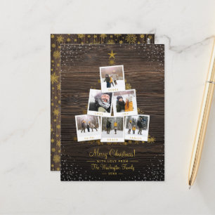 Rustic Wood & Gold   Christmas Tree Photo Collage Postcard