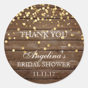 Rustic Wood Gold Confetti Bridal Shower Thank You Classic Round Sticker