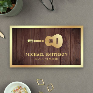 Rustic Wood Gold Guitar Music Teacher Guitarist Business Card