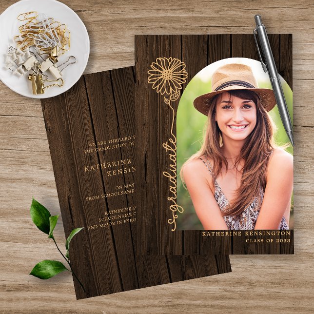 Rustic Wood Gold Handwritten Photo Graduation (Creator Uploaded)
