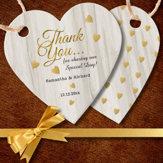 Rustic Wood Gold Thank You Heart Wedding Favour Tags