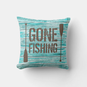 Rustic Wood Gone Fishing Cushion