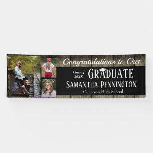 Rustic Wood Graduation Class of 2021 Photo Collage Banner