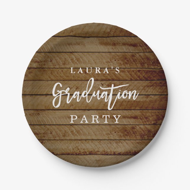Rustic Wood Graduation Party Paper Plate (Front)