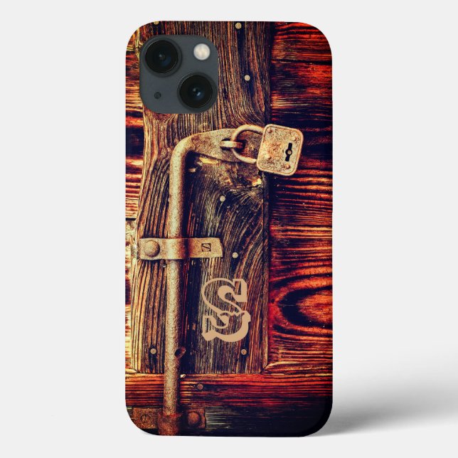 Rustic wood grain antique brass lock brown black Case-Mate iPhone case (Back)