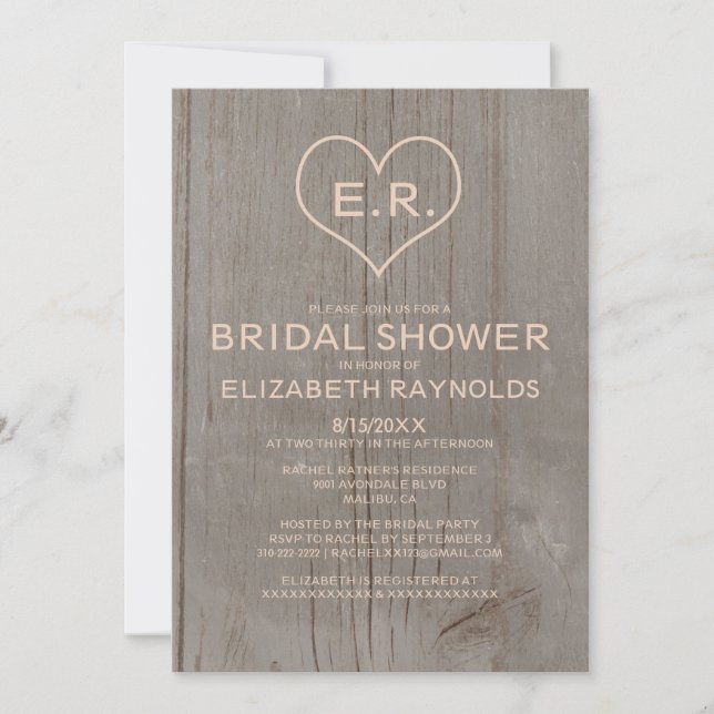 Rustic Wood Grain Bridal Shower Invitations (Front)