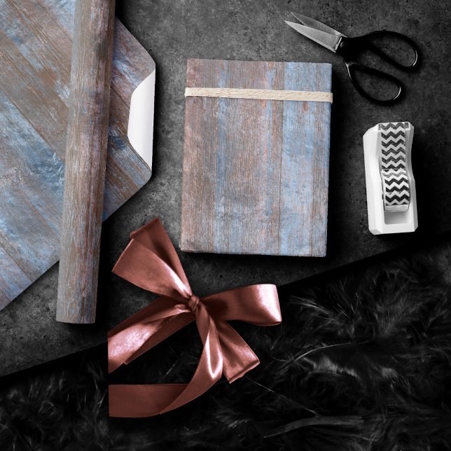 Rustic Wood Grain | Copper and Blue Planks Wrapping Paper (Creator Uploaded)