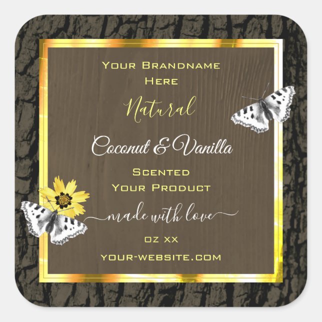 Rustic Wood Grain Dark Brown Gold Product Labels (Front)