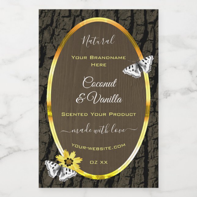 Rustic Wood Grain Dark Brown Gold Product Labels (Single Label)