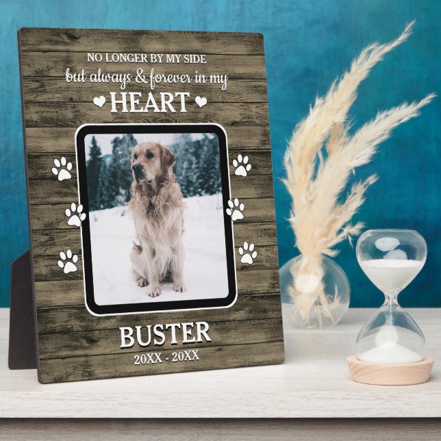 Rustic Wood Grain Family Pet Photo Memorial Plaque (Side)