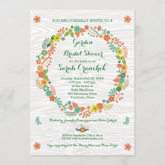 Rustic Wood Grain Floral Wreath Bridal Shower Invitation