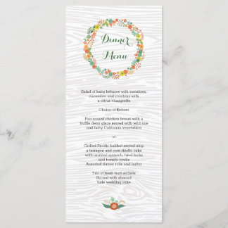 Rustic Wood Grain Floral Wreath Wedding Menu