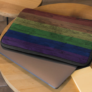 Rustic Wood Grain Gay Pride Rainbow Flag Laptop Sleeve
