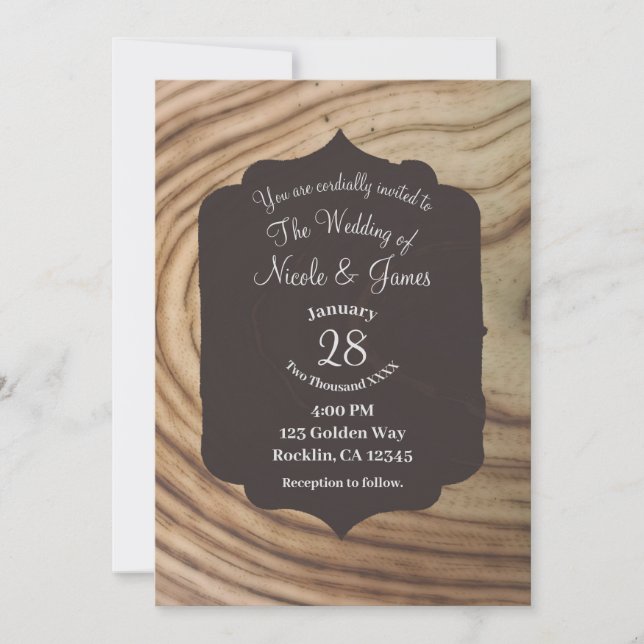Rustic Wood Grain Minimal Elegant Wedding Invitati Invitation (Front)