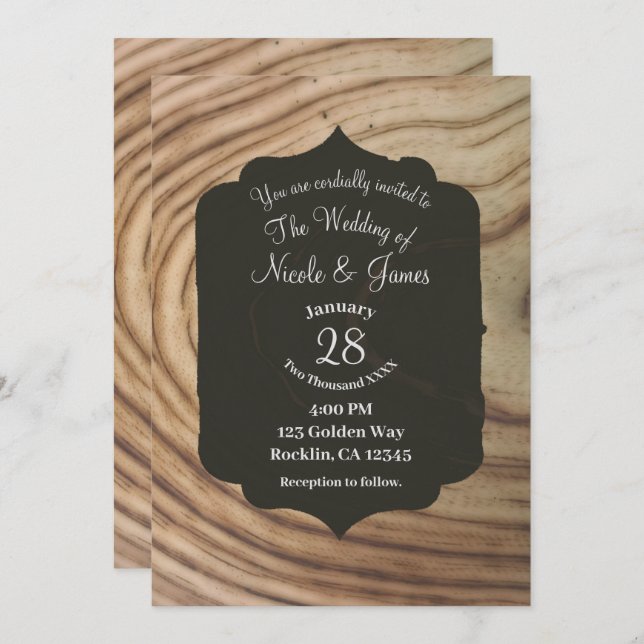 Rustic Wood Grain Minimal Olive Elegant Wedding In Invitation (Front/Back)