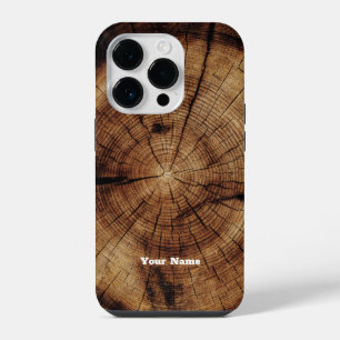Rustic Wood Grain Monogram Timber iPhone 14 Pro Case