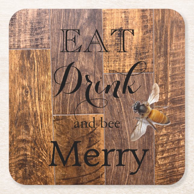 Rustic wood grain pattern,  square paper coaster (Front)