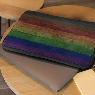Rustic Wood Grain Philadelphia Pride Rainbow Flag Laptop Sleeve