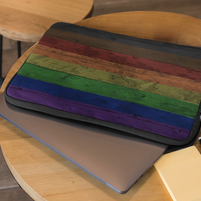 Rustic Wood Grain Philadelphia Pride Rainbow Flag Laptop Sleeve (Creator Uploaded)