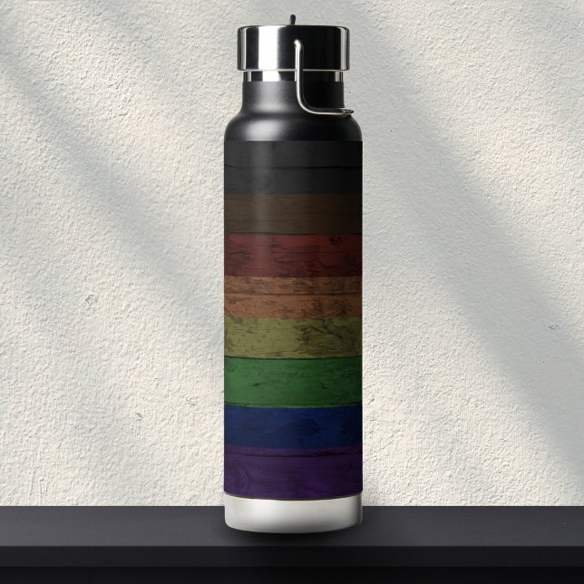 Rustic Wood Grain Philadelphia Pride Rainbow Flag Water Bottle (Creator Uploaded)
