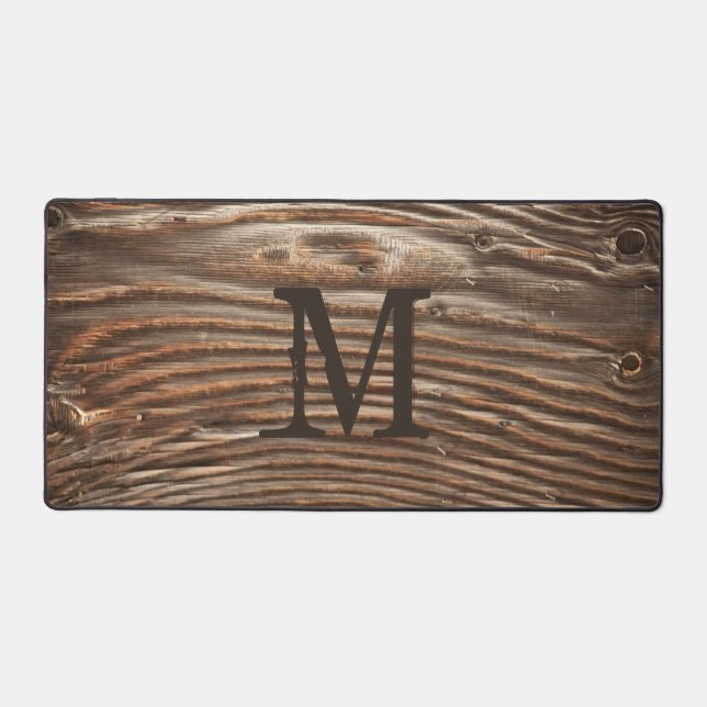 Rustic Wood Grain Photo Image Monogram Custom Desk Mat (Front)