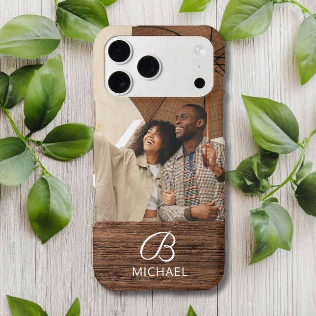 Rustic Wood Grain Photo Monogram Name Gift (Creator Uploaded)