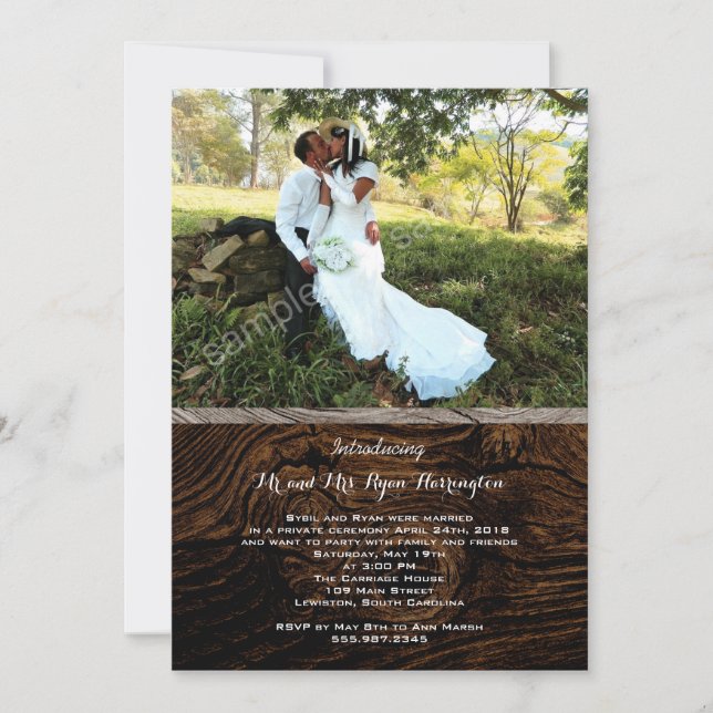 Rustic Wood Grain Private Wedding Photo Invites (Front)