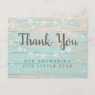 Rustic Wood Grain String Stars Thank You Postcard