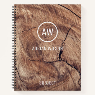 Rustic Wood Grain Texture Monogram Notebook