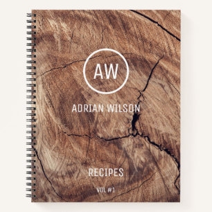 Rustic Wood Grain Texture Monogram Recipes Notebook