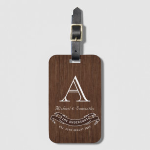 Rustic Wood Grain Vintage Family Monogram Luggage Tag