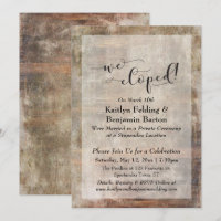 Rustic Wood Grain We Eloped Typography, Reception