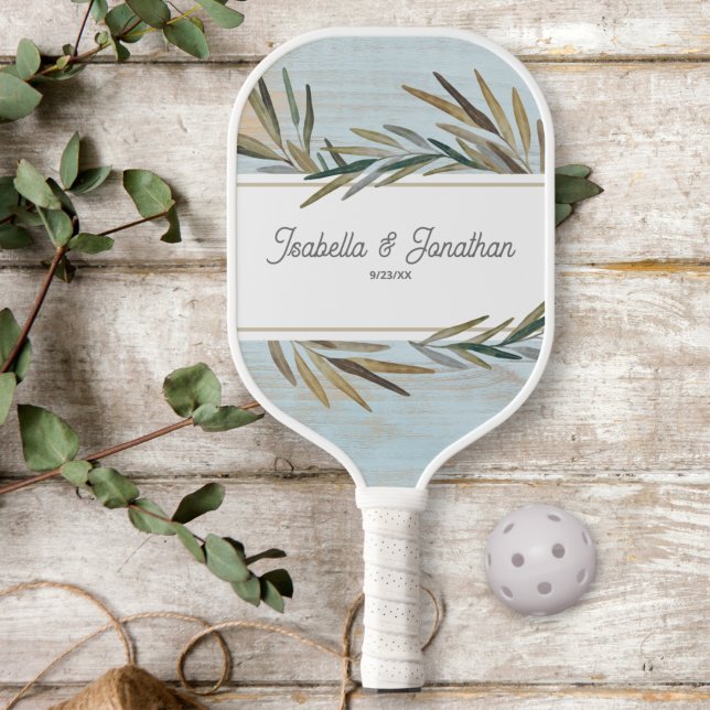 Rustic Wood Grain Wedding Couple Name Date Custom  Pickleball Paddle (Creator Uploaded)