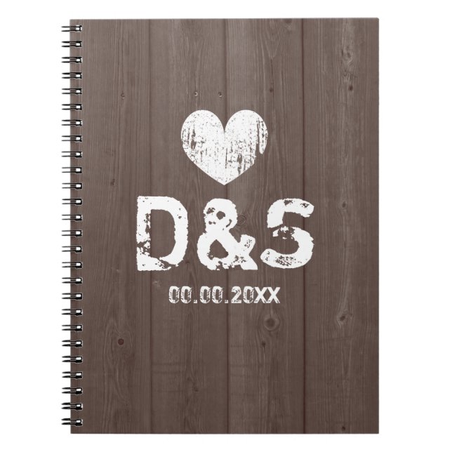 Rustic wood grain wedding guest book notebook (Front)