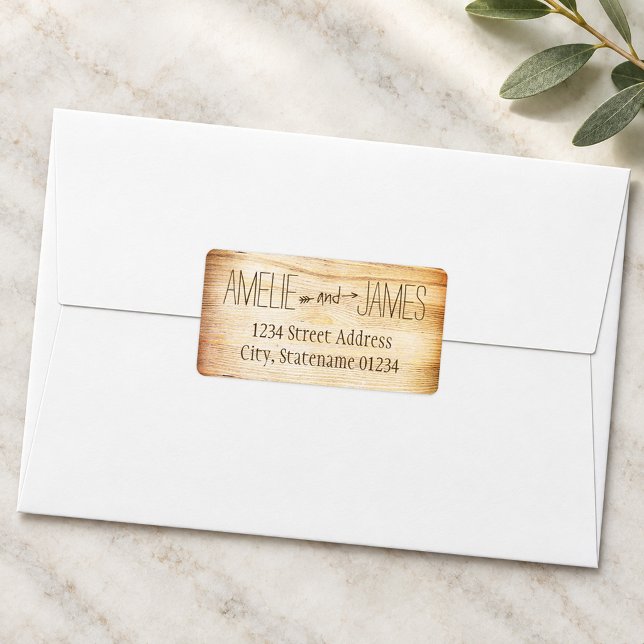 Rustic Wood Grain Wedding Monogram Address Label (Creator Uploaded)