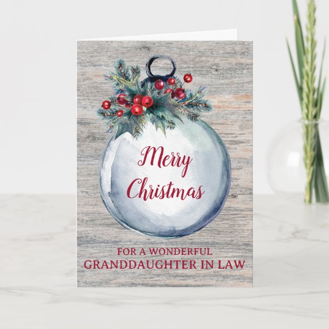 Rustic Wood Granddaughter in Law Merry Christmas Card (Front)