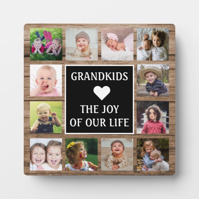 Rustic Wood Grandkids Quote 12 Picture Collage Plaque (Front)