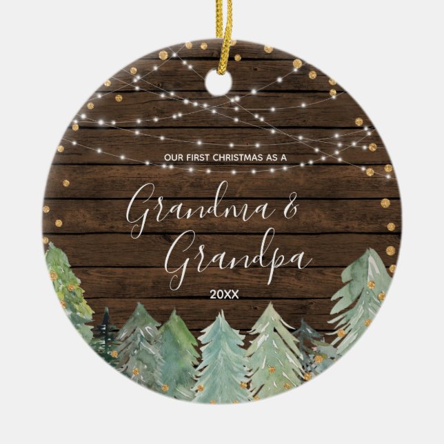 Rustic wood Grandma Grandpa Christmas Ornament (Front)